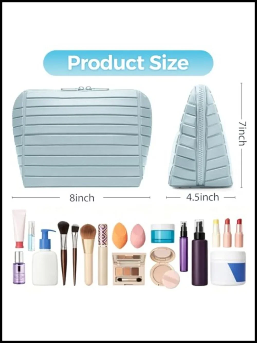 Fold-Down Travel Makeup Organizer Bag with Adjustable Dividers, 27 Pockets &